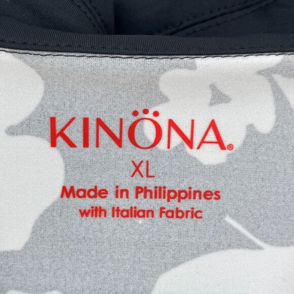 Kinona Womens XL Sleeveless Floral Polo Top Black White Golf Shirt Stretch - Picture 3 of 8